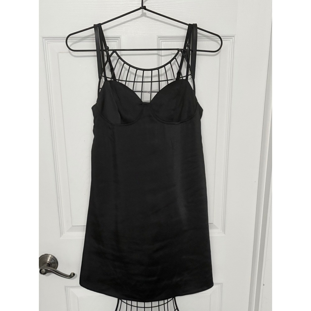 Wild Fable Black Satin Bustier Slip Mini Dress Underwire XS Smocked